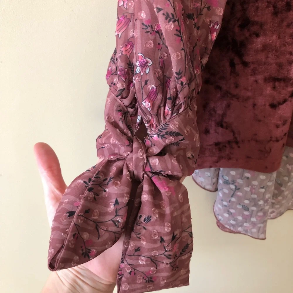 Ivy Jane Burgundy and Pink Velvet Top - Picture 3 of 5